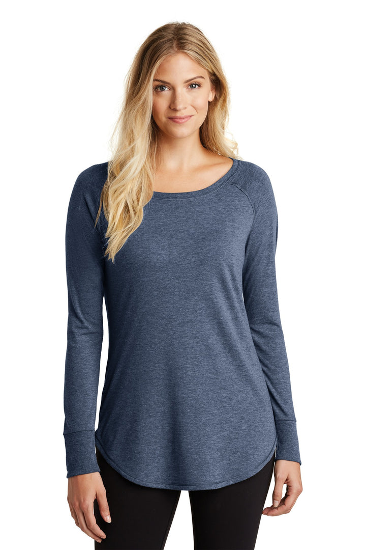 Front View of Navy Frost District Women's Perfect Tri Long Sleeve Tunic Tee. DT132L