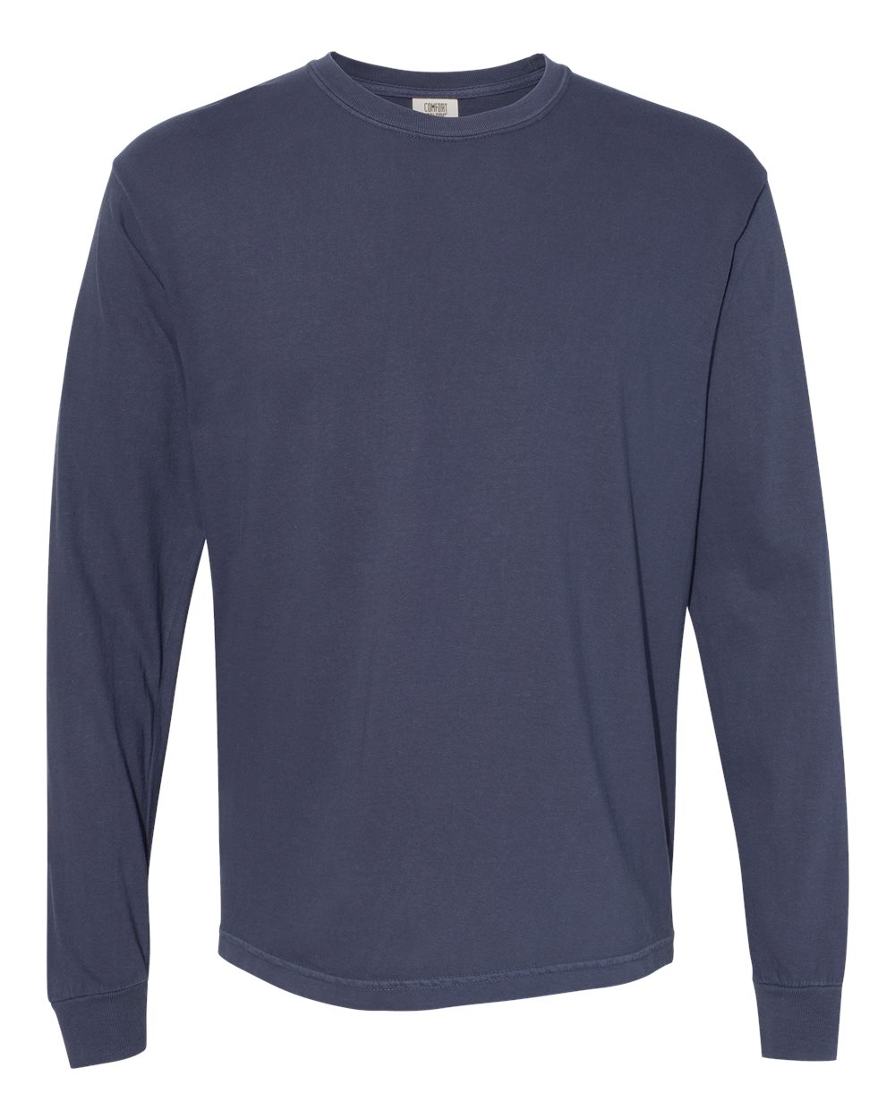 Front View of Navy Garment-Dyed Heavyweight Long Sleeve T-Shirt - 6014