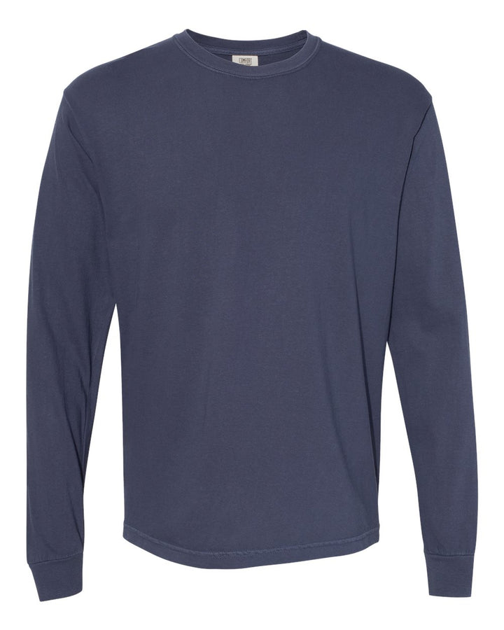 Front View of Navy Garment-Dyed Heavyweight Long Sleeve T-Shirt - 6014