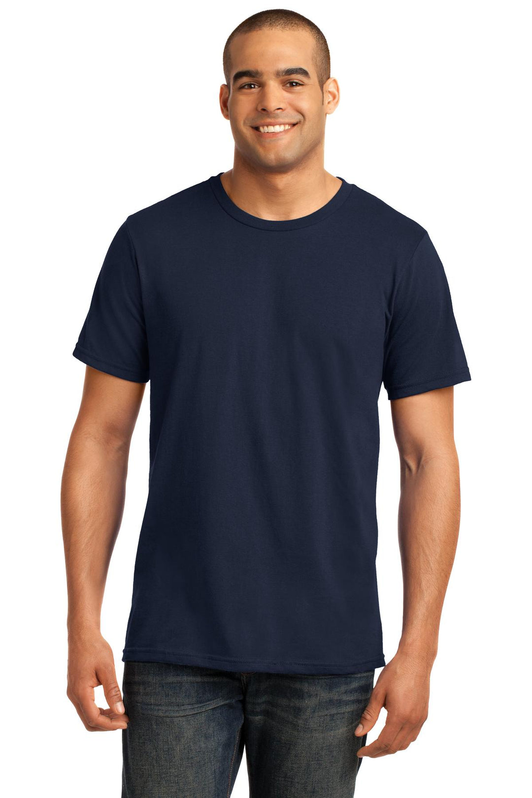 Front View of Navy Gildan 100% Ring Spun Cotton T-Shirt. 980
