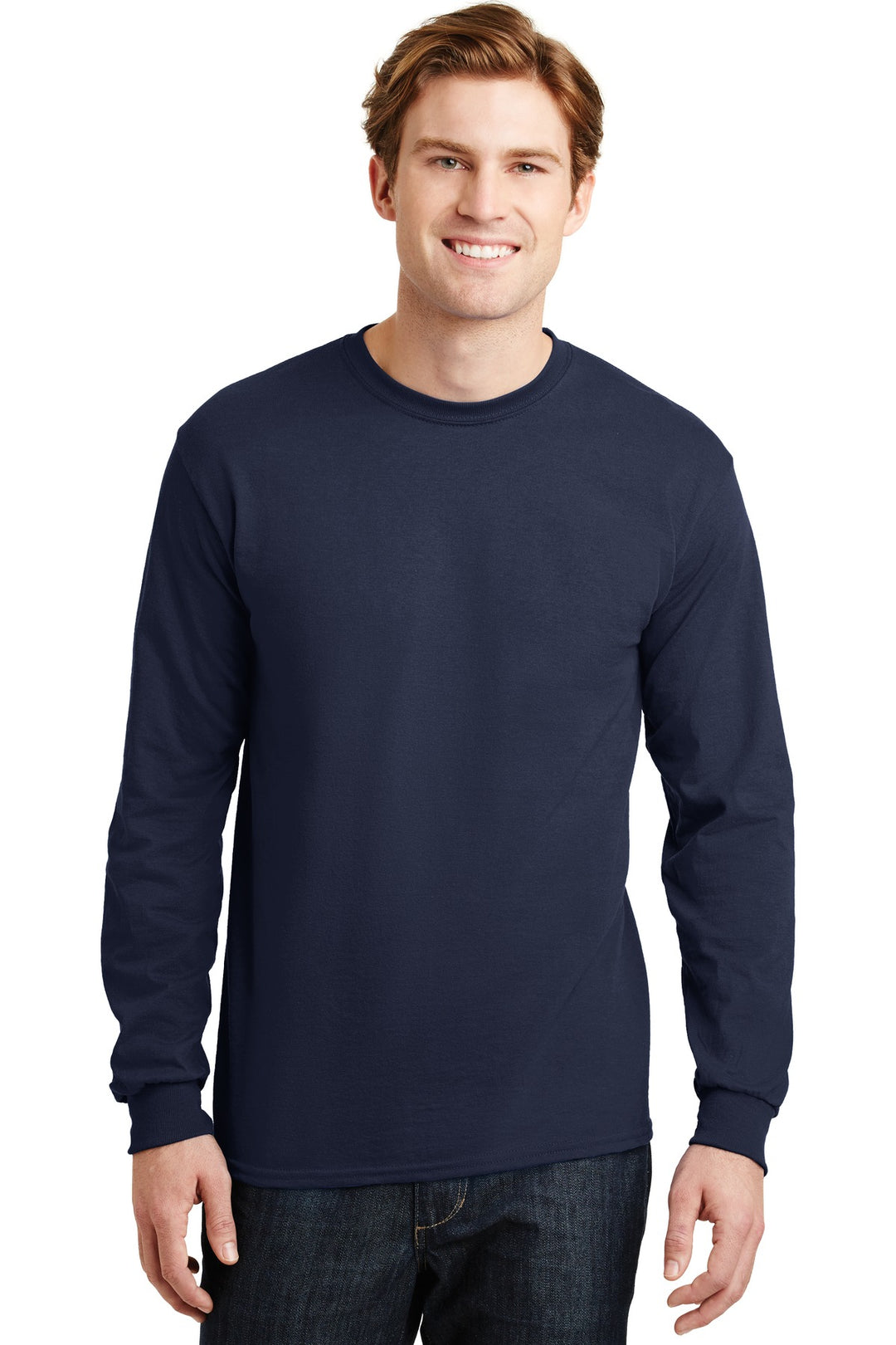 Front View of Navy Gildan - DryBlend 50 Cotton/50 Poly Long Sleeve T-Shirt. 8400
