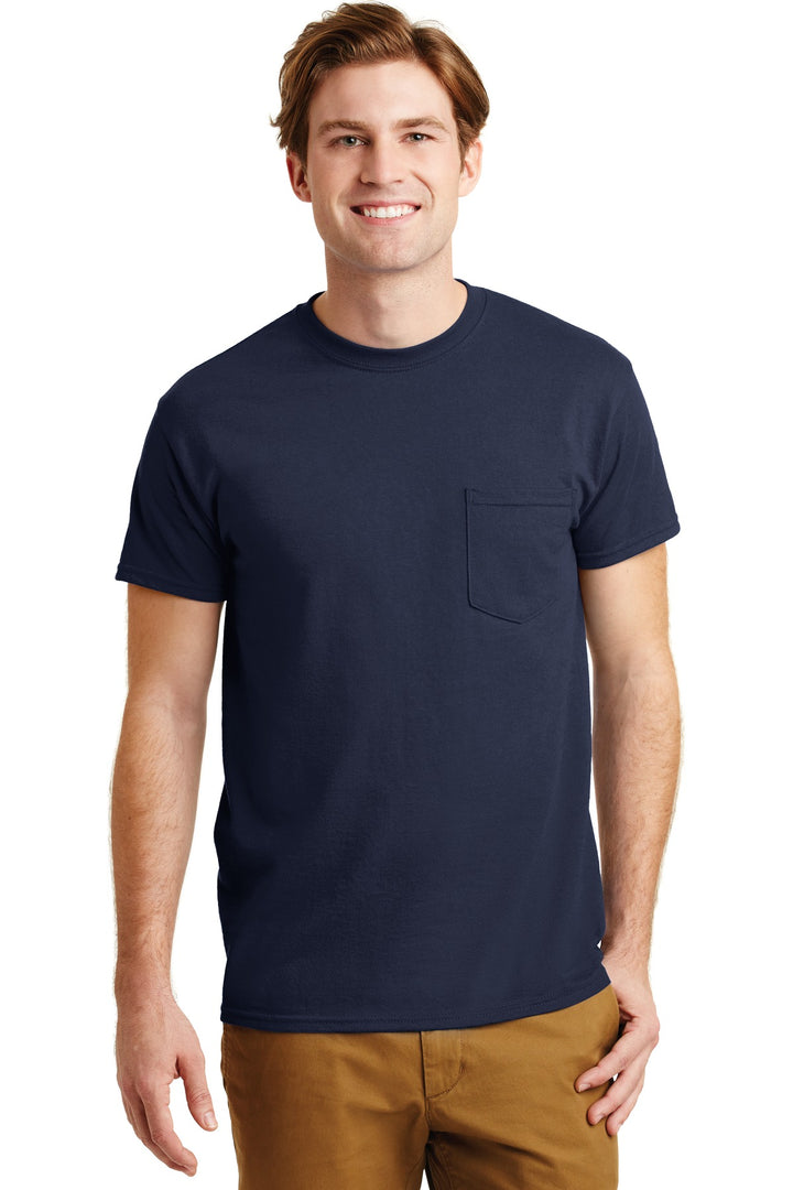 Front View of Navy Gildan - DryBlend 50 Cotton/50 Poly Pocket T-Shirt. 8300