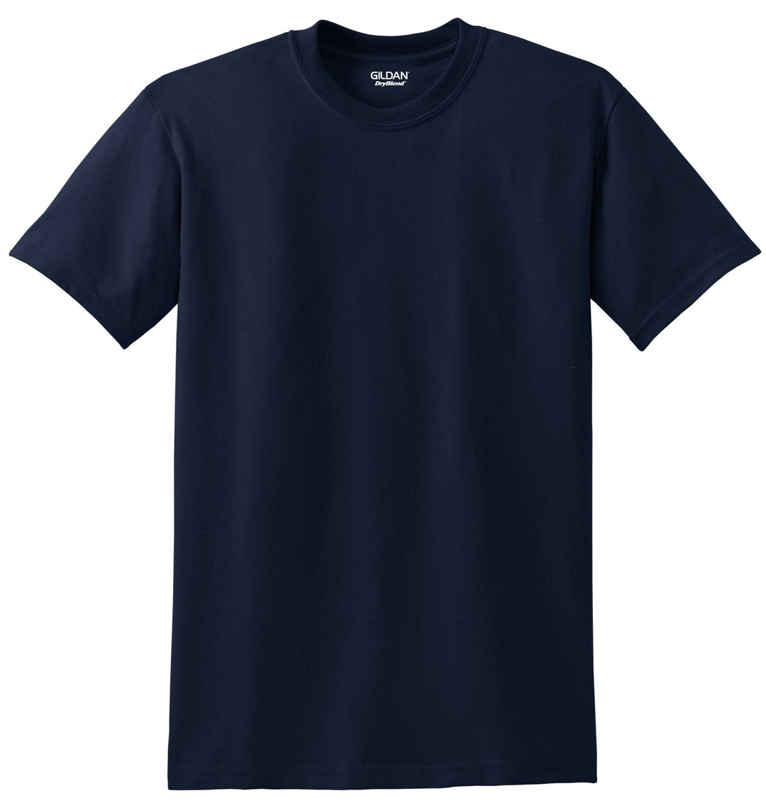 Front View of Navy Gildan DryBlend 50 Cotton/50 Poly T-Shirt. 8000