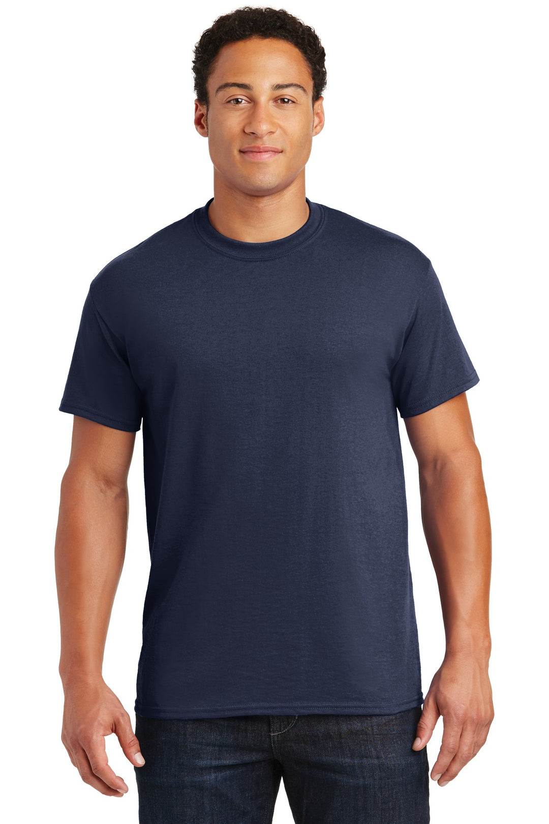 Front View of Navy Gildan DryBlend 50 Cotton/50 Poly T-Shirt. 8000