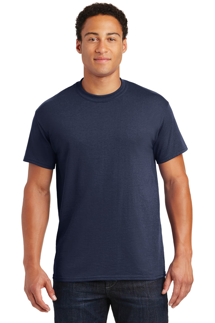 Front View of Navy Gildan DryBlend 50 Cotton/50 Poly T-Shirt. 8000