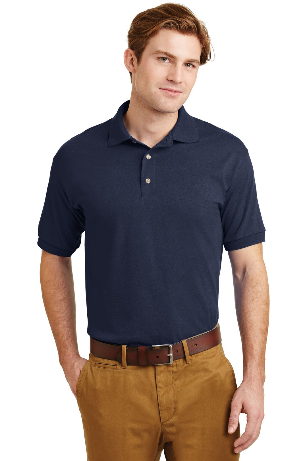 Front View of Navy Gildan - DryBlend 6-Ounce Jersey Knit Sport Shirt. 8800
