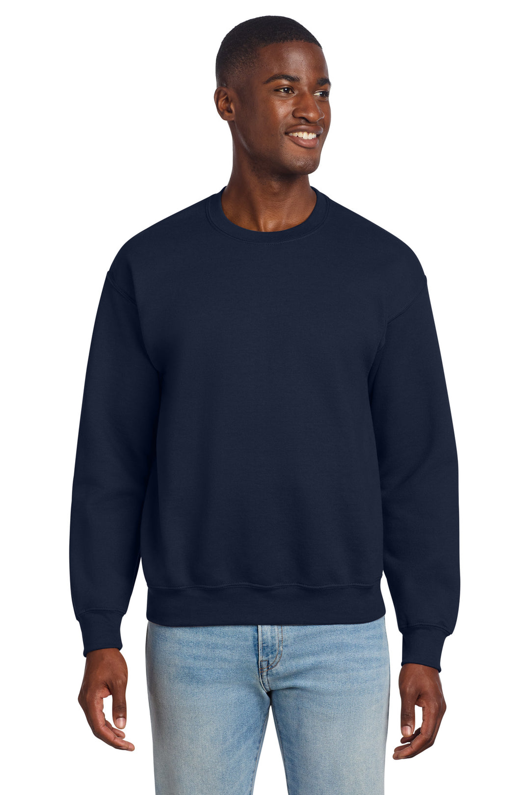 Front View of Navy Gildan - DryBlend Crewneck Sweatshirt. 12000