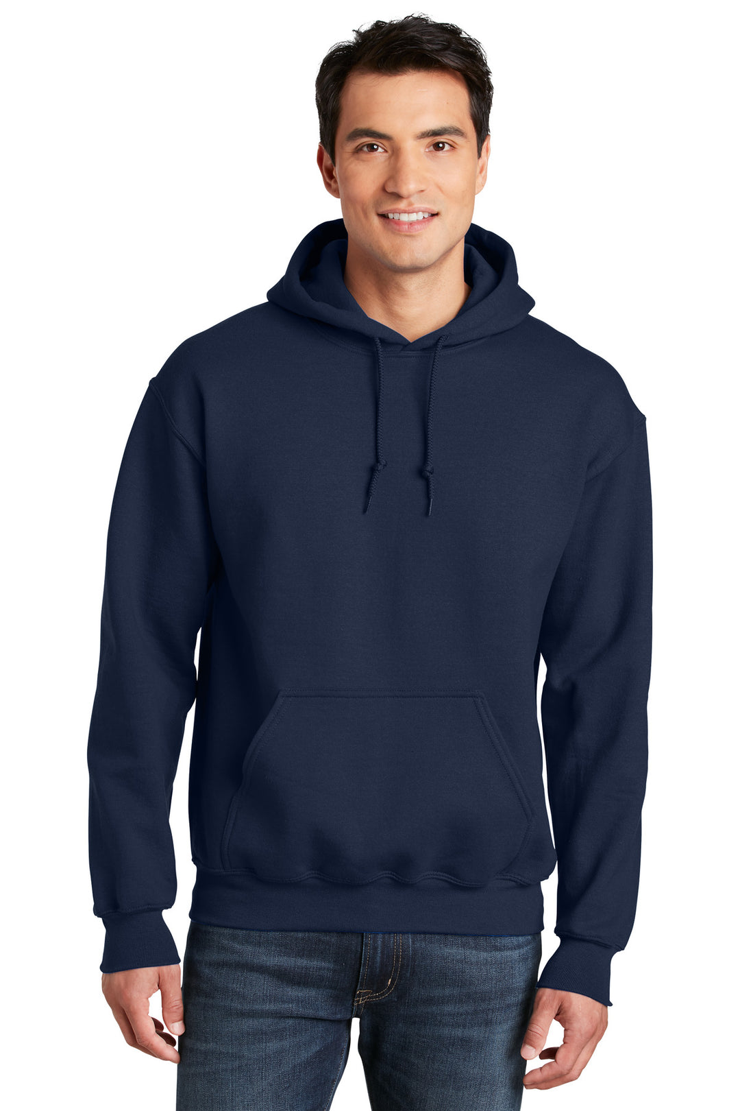 Front View of Navy Gildan - DryBlend Pullover Hooded Sweatshirt. 12500