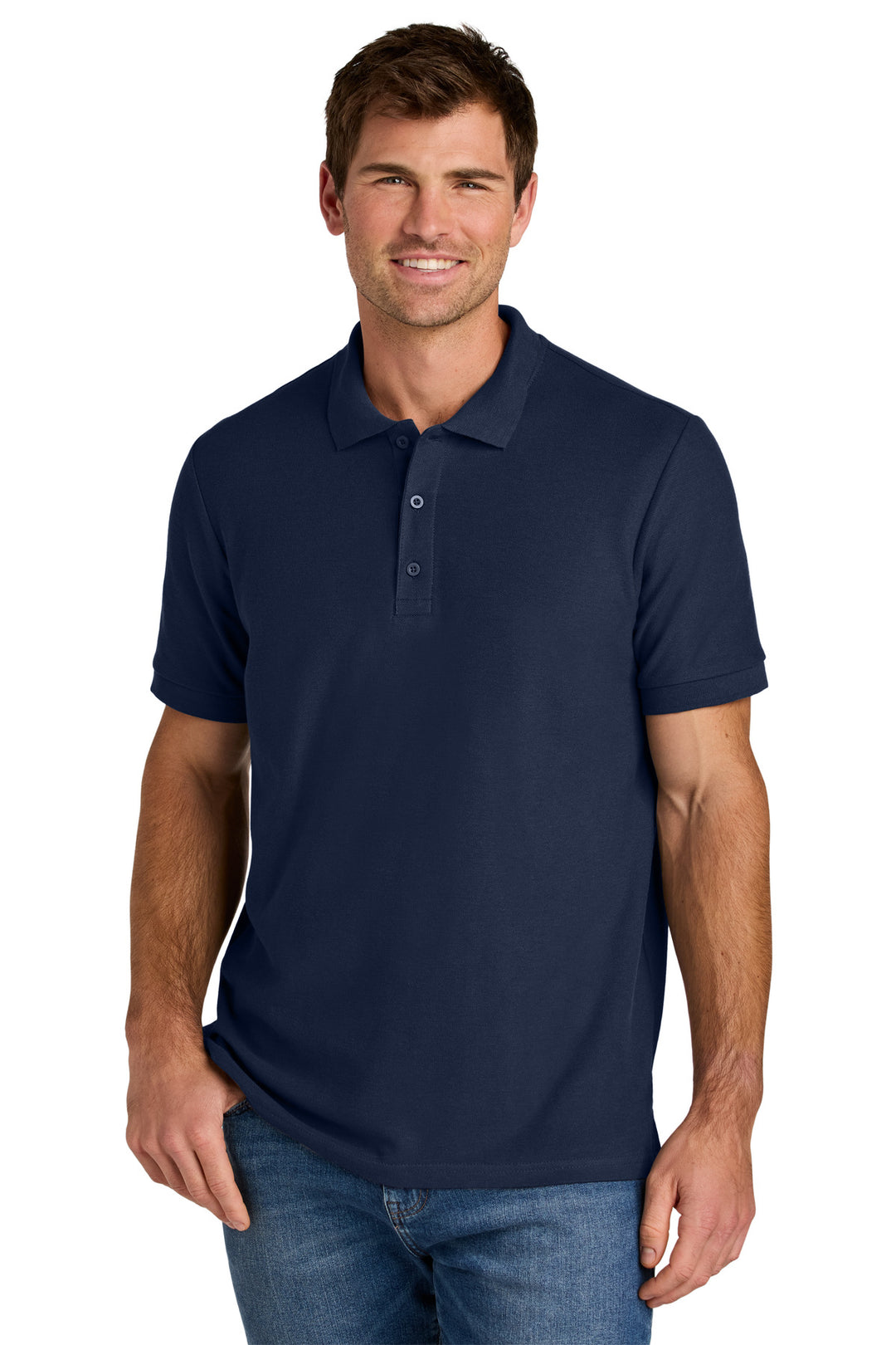 Front View of Navy Gildan Hammer Pique Polo 85800
