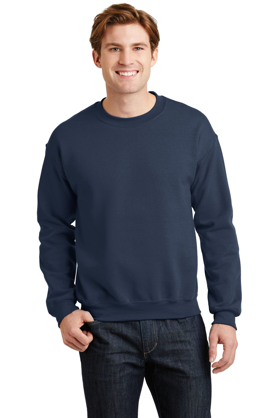 Front View of Navy Gildan Heavy Blend Crewneck Sweatshirt. 18000