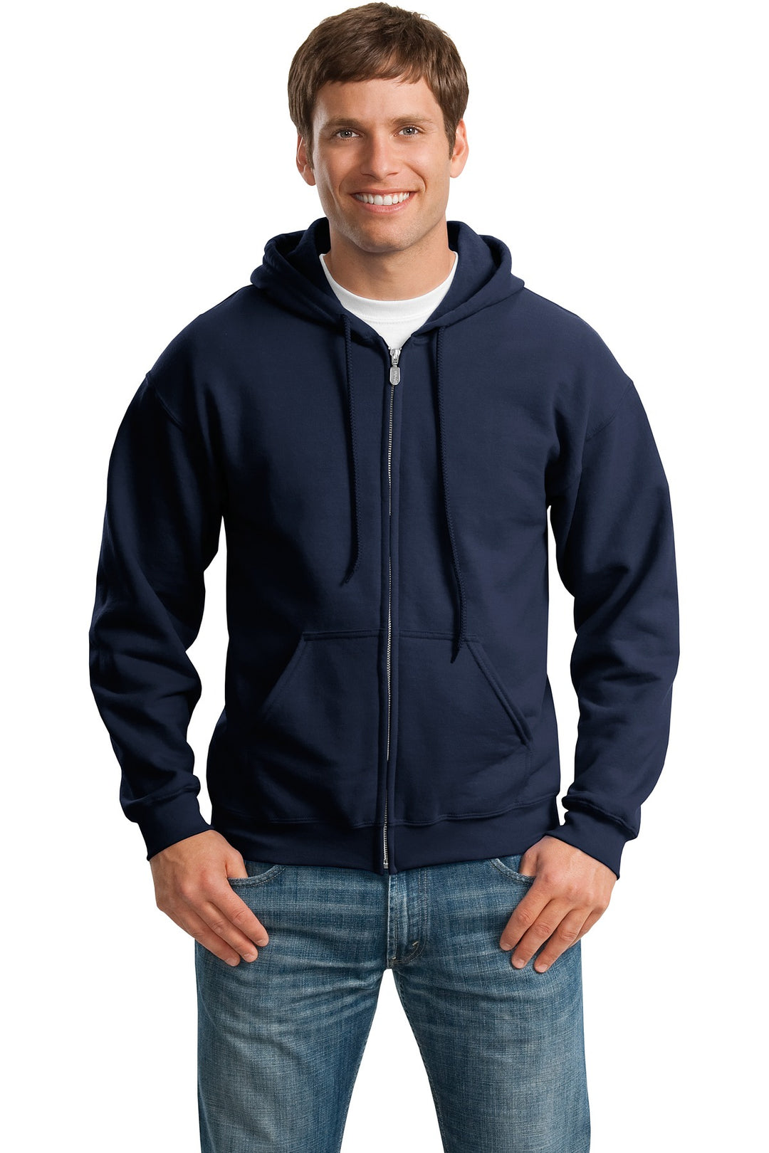 Front View of Navy Gildan - Heavy Blend Full-Zip Hooded Sweatshirt. 18600