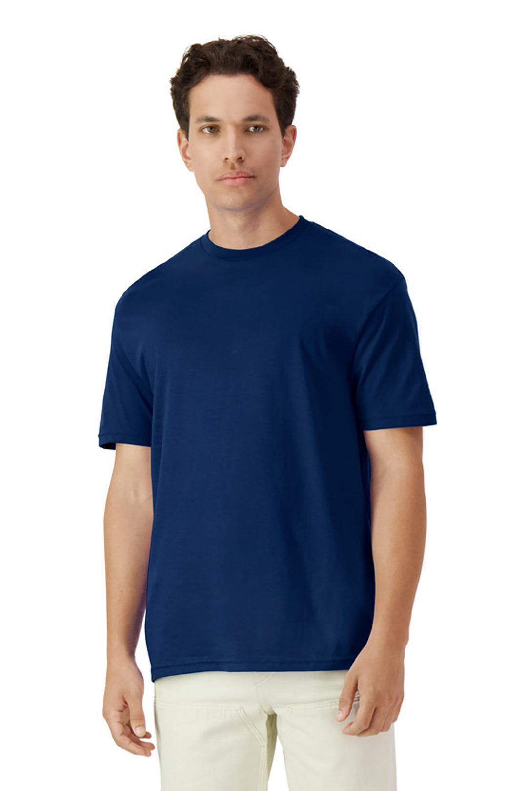 Front View of Navy Gildan Light Cotton Tee 3000