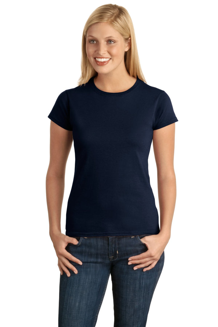 Front View of Navy Gildan Softstyle Women's T-Shirt. 64000L