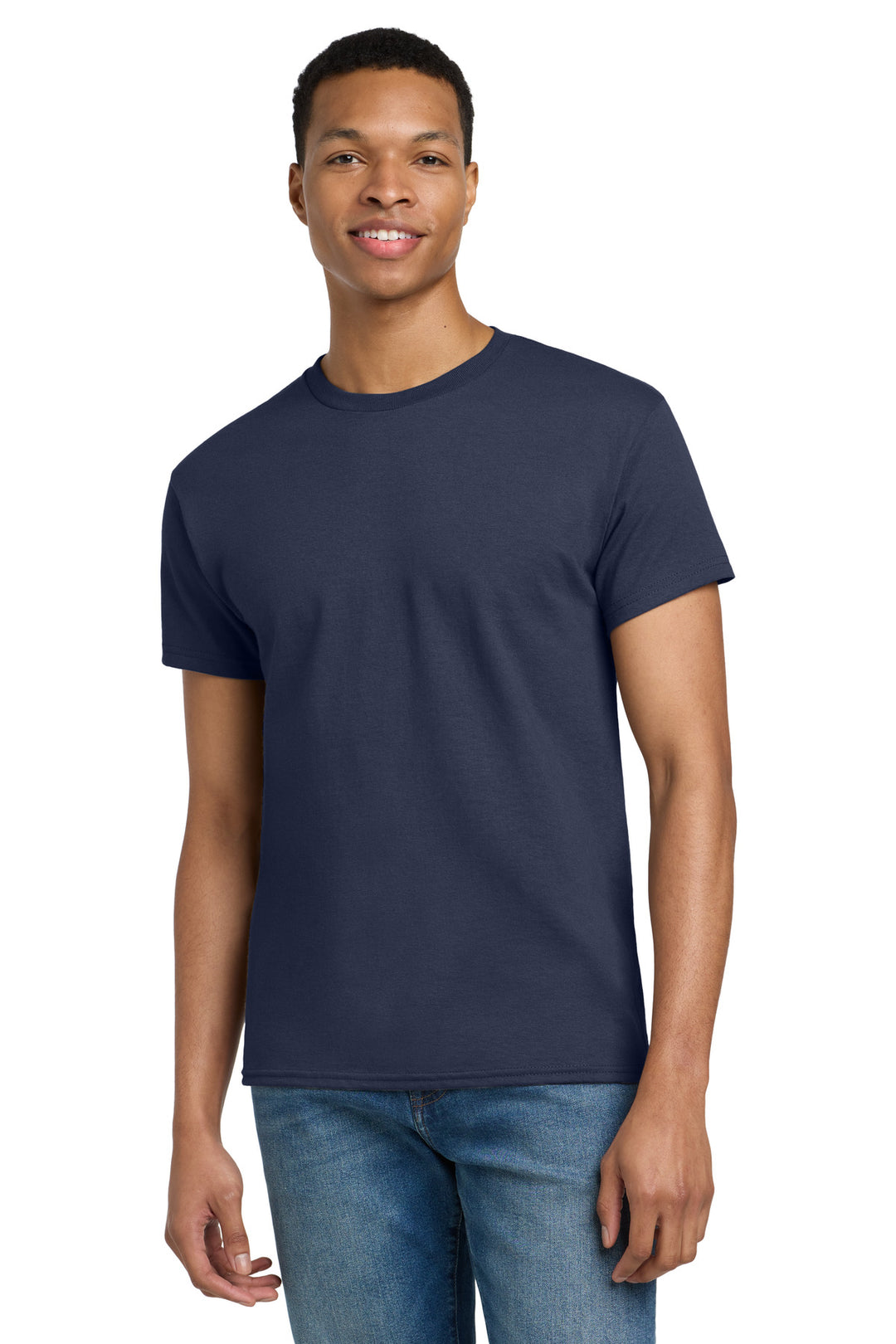 Front View of Navy Gildan Tall 100% US Cotton T-Shirt 2000T