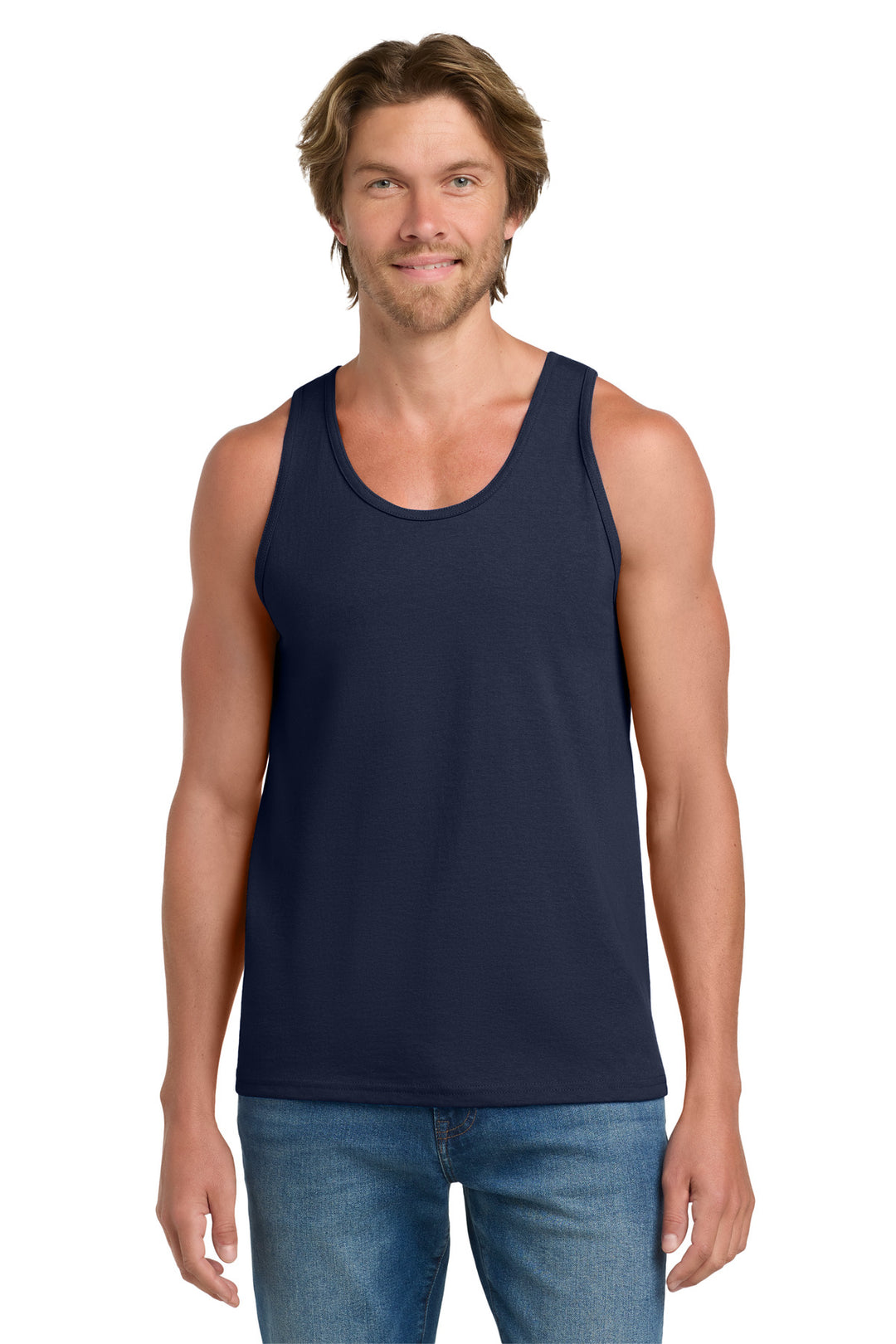Front View of Navy Gildan - Ultra Cotton 100% US Cotton Tank Top. 2200