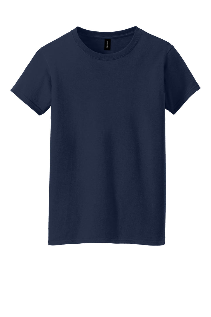Front View of Navy Gildan Women's Heavy Cotton 100% Cotton T-Shirt. 5000L