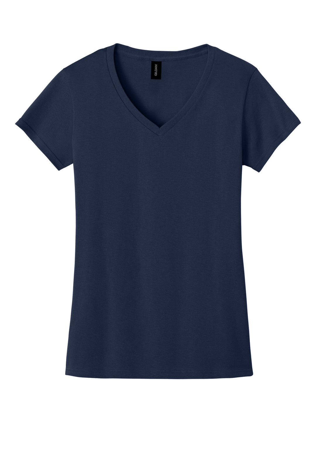 Front View of Navy Gildan Women's Heavy Cotton 100% Cotton V-Neck T-Shirt. 5V00L