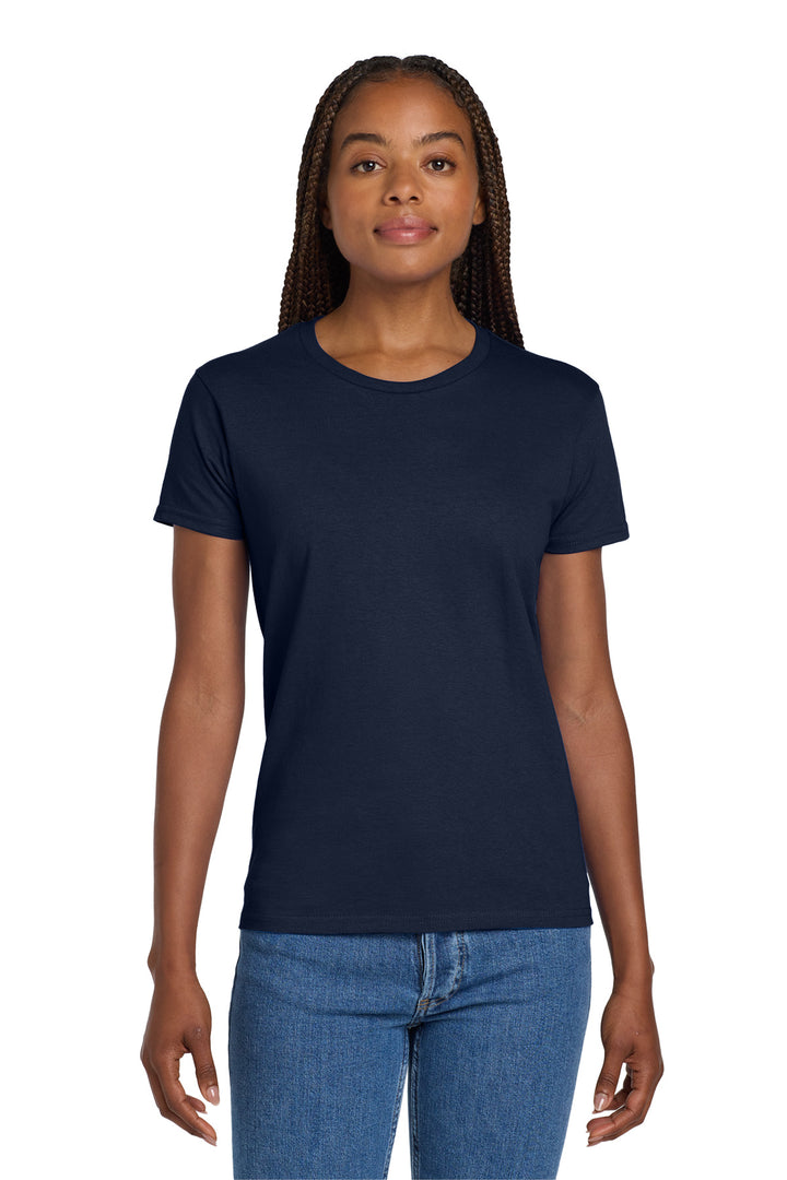 Front View of Navy Gildan Women's Ultra Cotton 100% US Cotton T-Shirt. 2000L