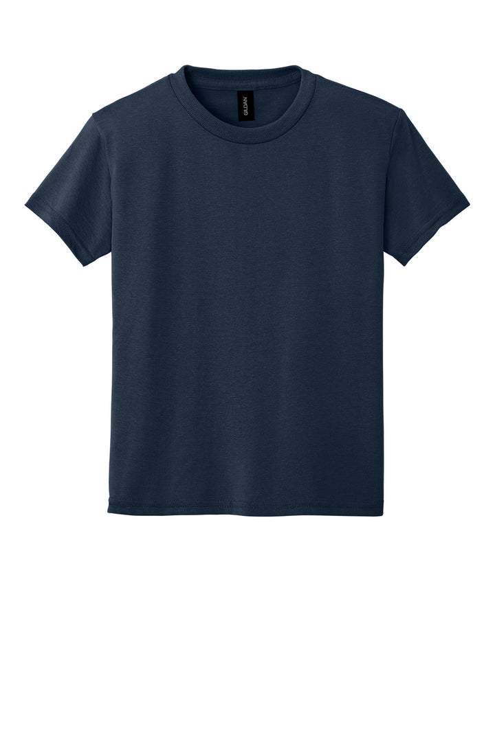 Front View of Navy Gildan Youth DryBlend 50 Cotton/50 Poly T-Shirt. 8000B