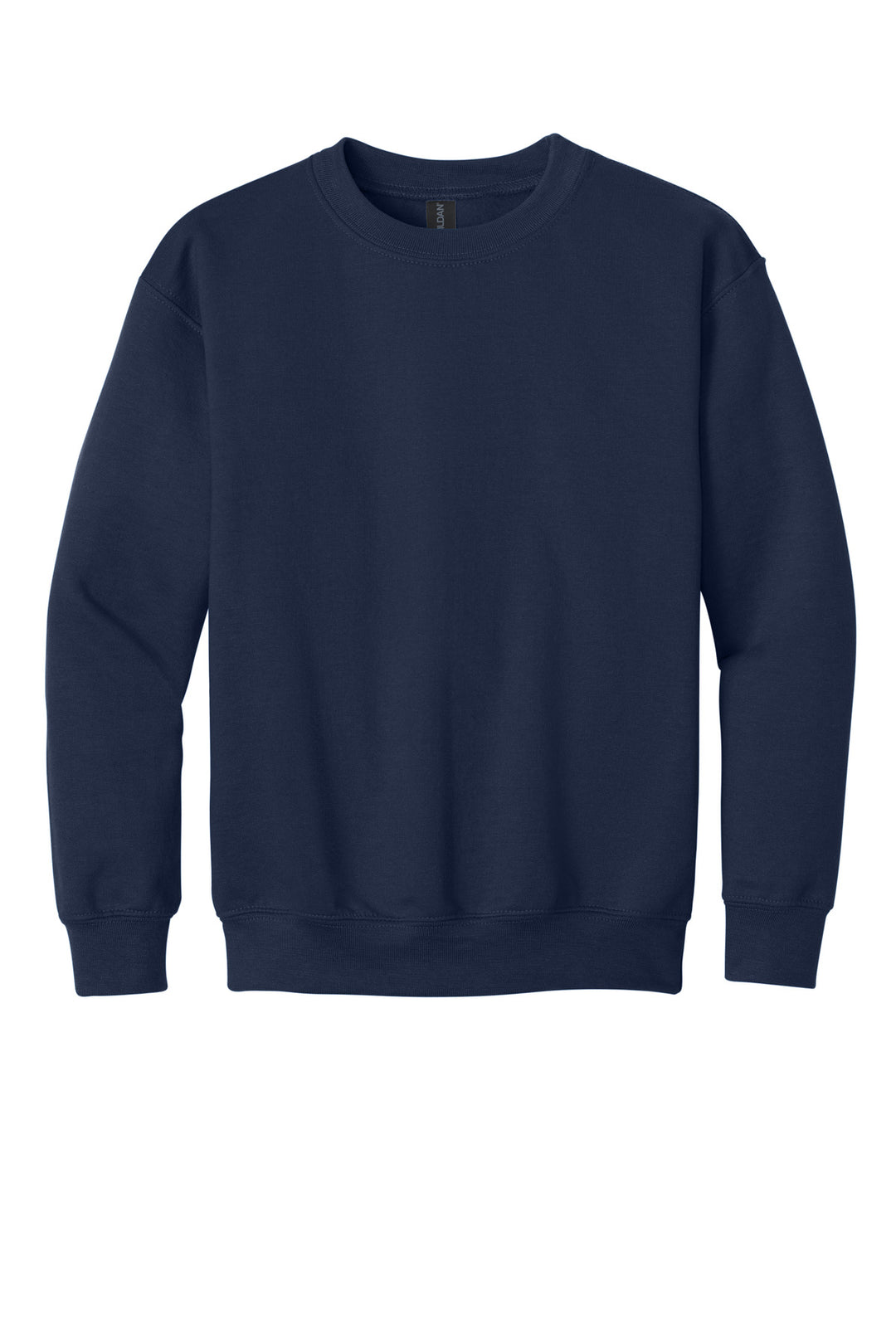 Front View of Navy Gildan Youth Heavy Blend Crewneck Sweatshirt. 18000B