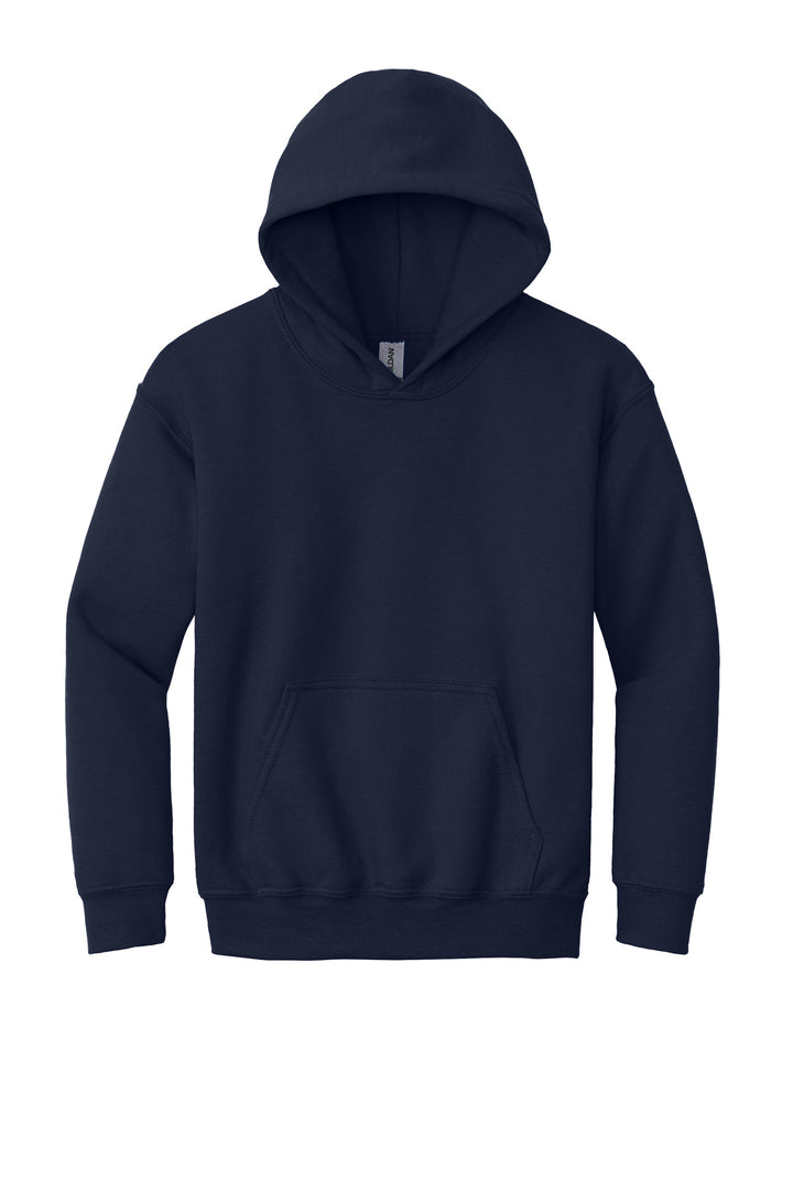 Front View of NAVY Gildan - Youth Heavy Blend Hooded Sweatshirt. 18500B