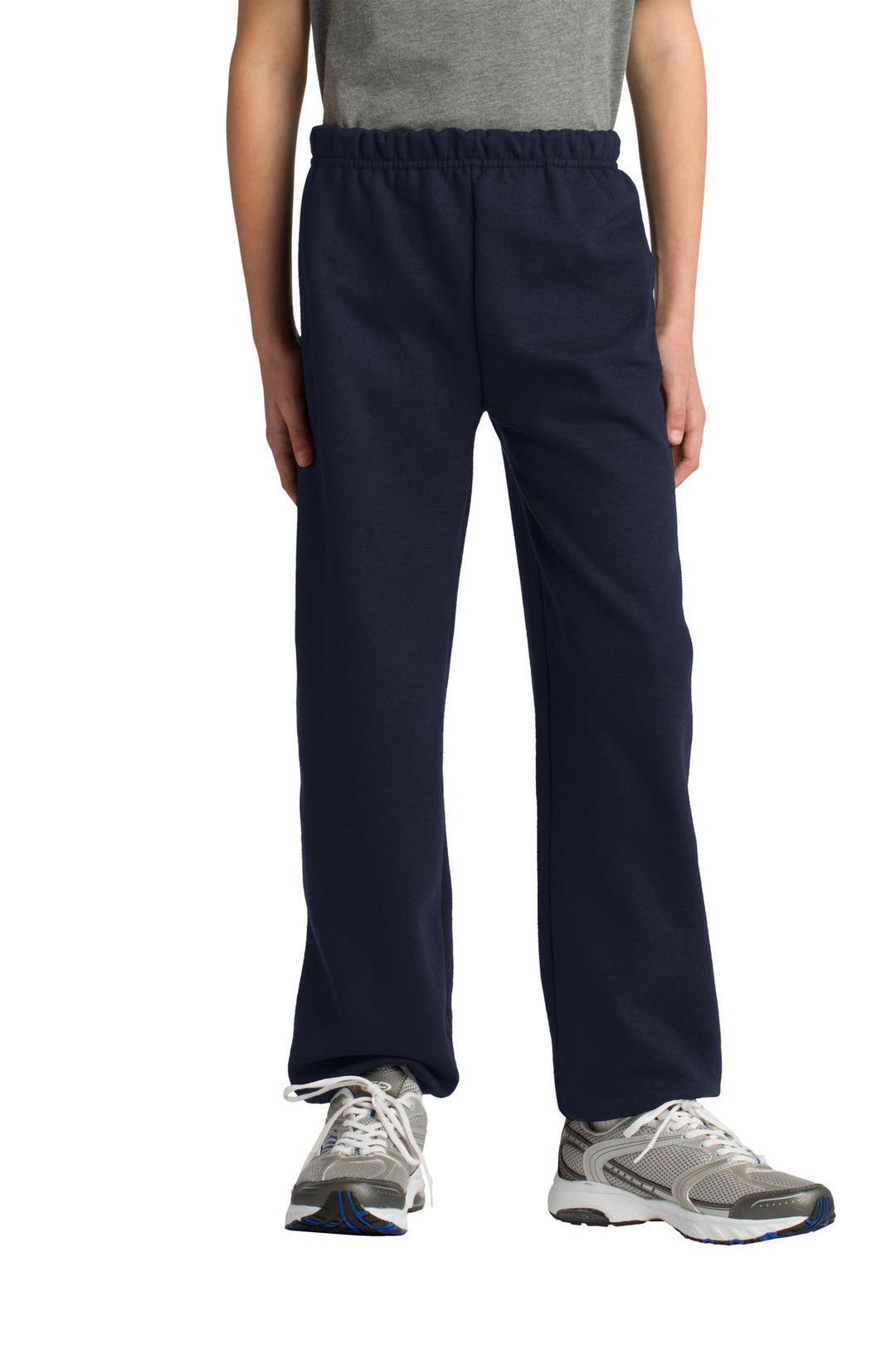 Front View of Navy Gildan Youth Heavy Blend Sweatpant. 18200B