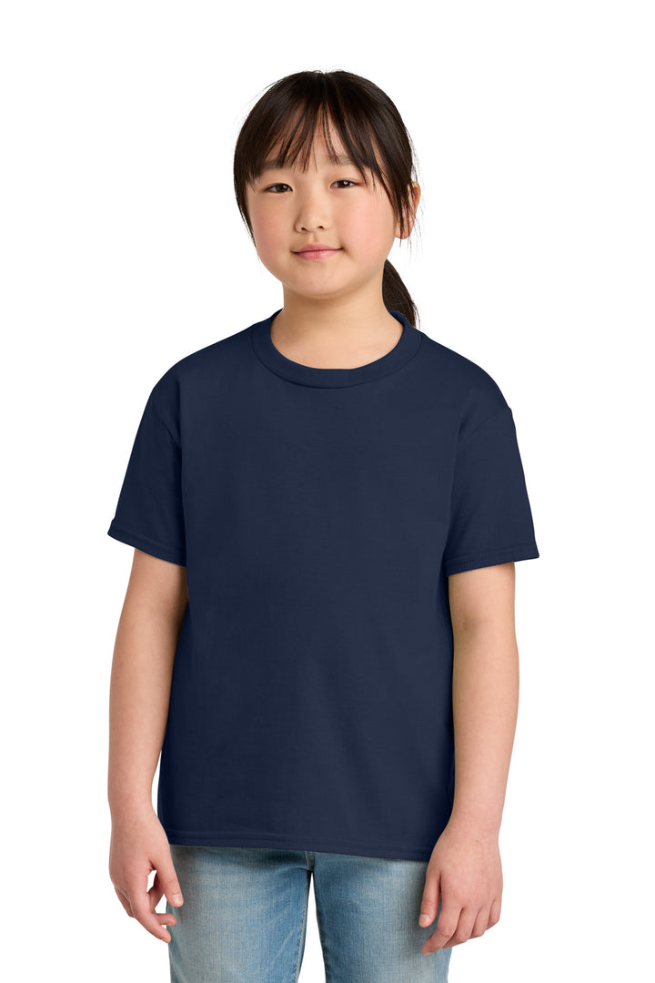 Front View of Navy Gildan Youth Softstyle Midweight Tee 65000B