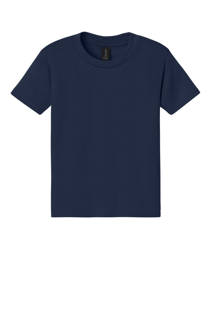 Front View of Navy Gildan Youth Softstyle Midweight Tee 65000B