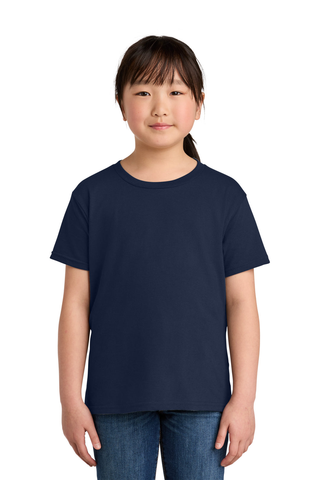 Front View of Navy Gildan Youth Softstyle T-Shirt 64000B