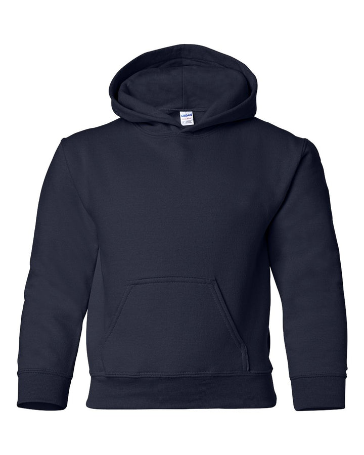 Front View of Navy Heavy Blend™ Youth Hooded Sweatshirt - 18500B