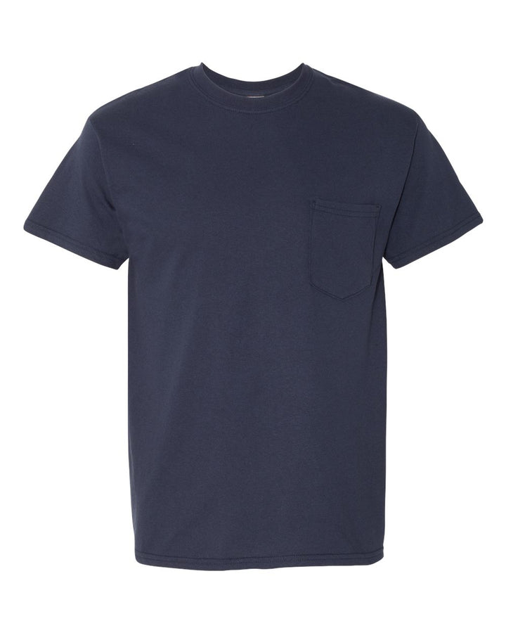 Front View of Navy Heavy Cotton™ Pocket T-Shirt - 5300