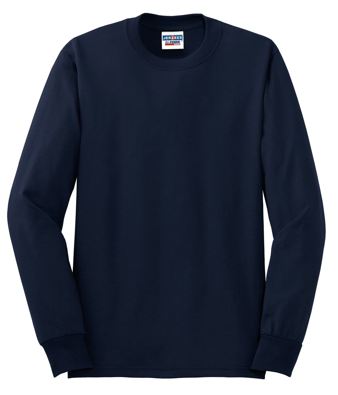 Front View of Navy Jerzees - Dri-Power 50/50 Cotton/Poly Long Sleeve T-Shirt. 29LS