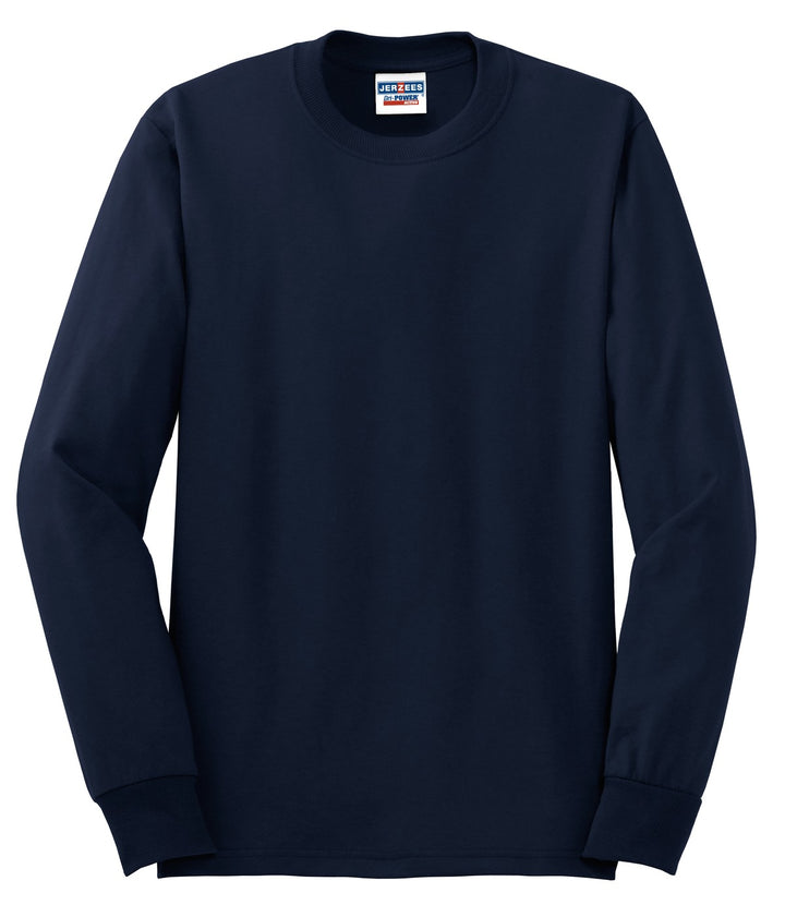 Front View of Navy Jerzees - Dri-Power 50/50 Cotton/Poly Long Sleeve T-Shirt. 29LS