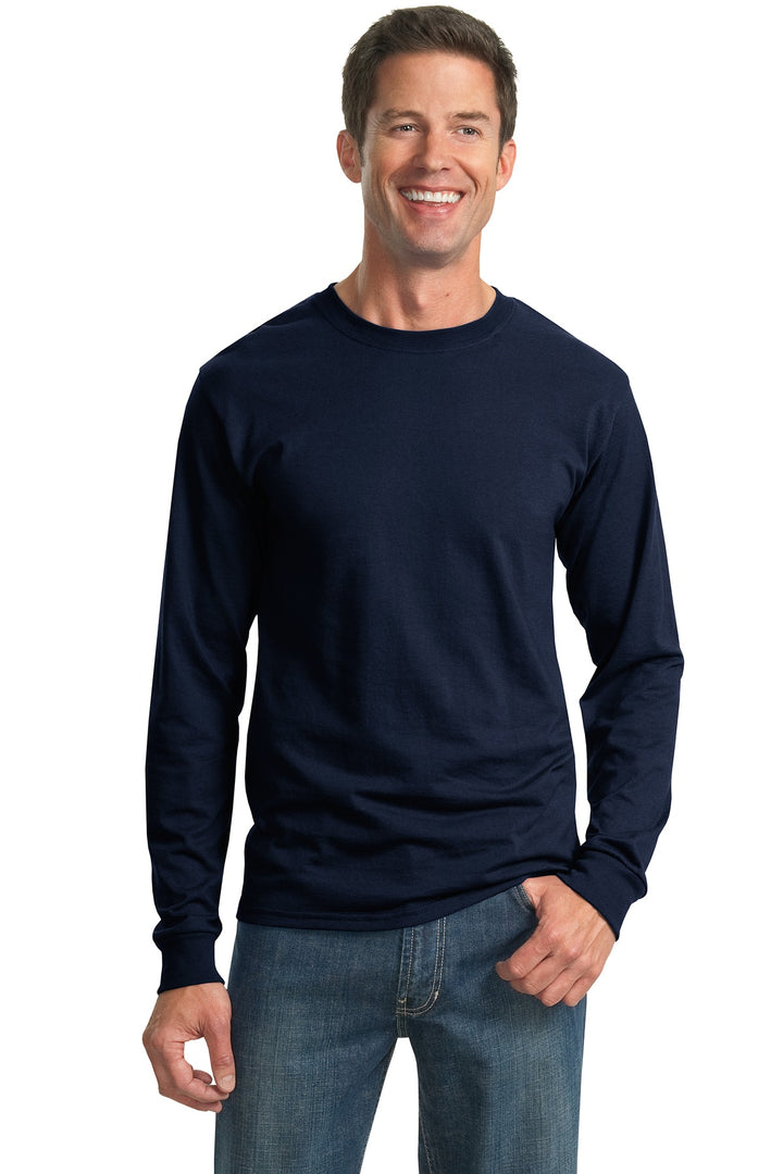 Front View of Navy Jerzees - Dri-Power 50/50 Cotton/Poly Long Sleeve T-Shirt. 29LS