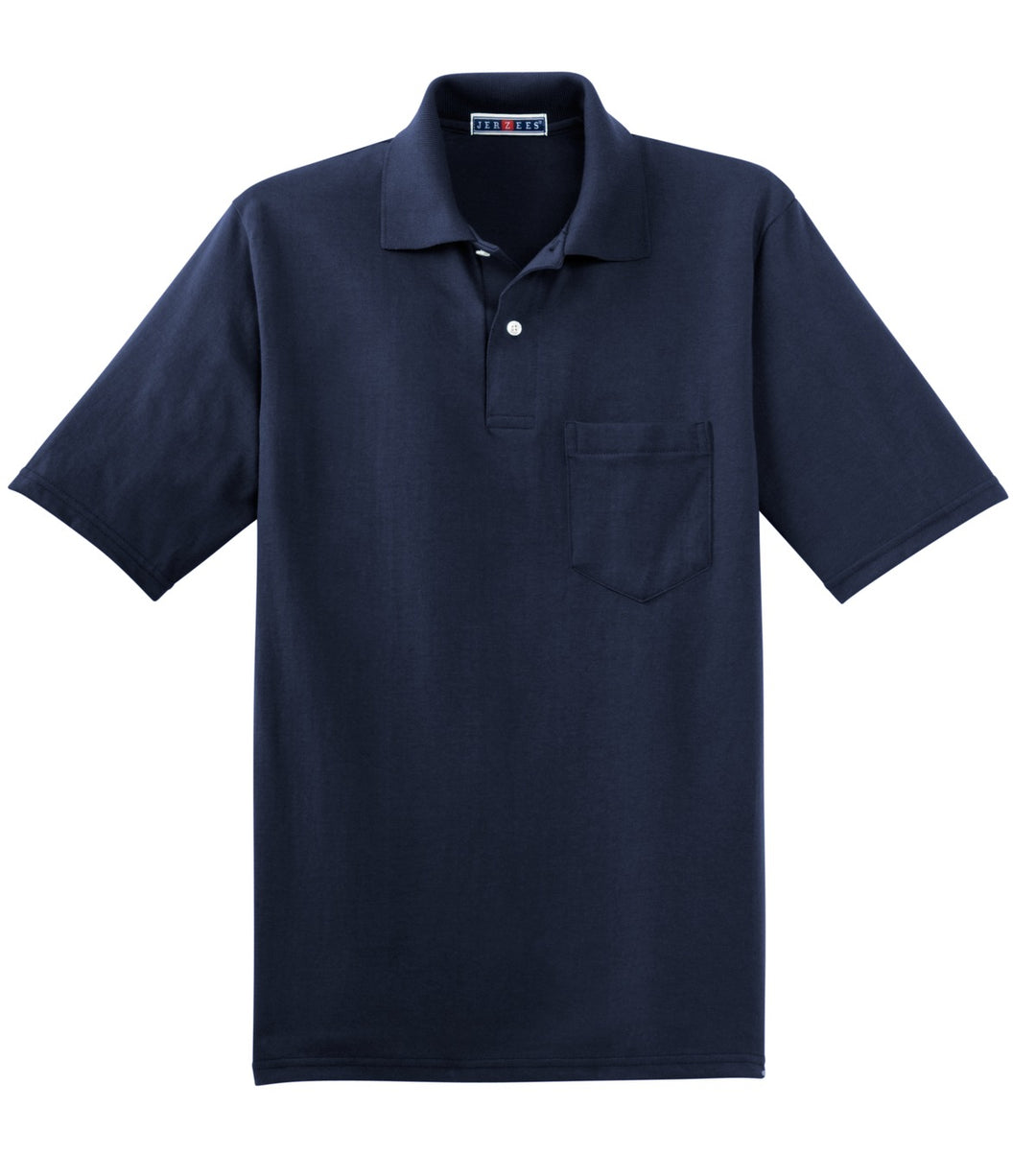 Front View of Navy Jerzees Dri-Power Pocket Sport Shirt. 436MP