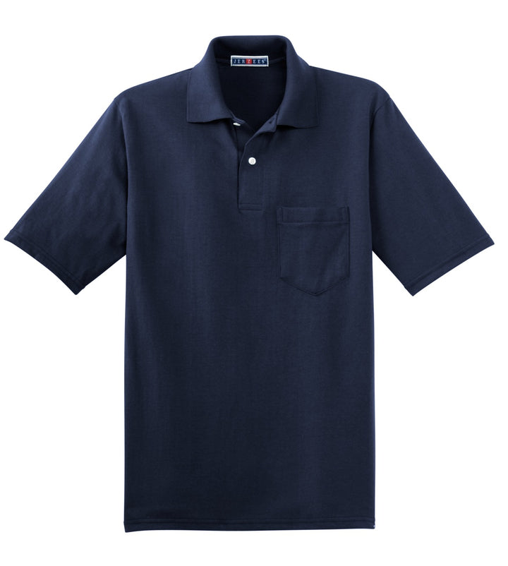 Front View of Navy Jerzees Dri-Power Pocket Sport Shirt. 436MP