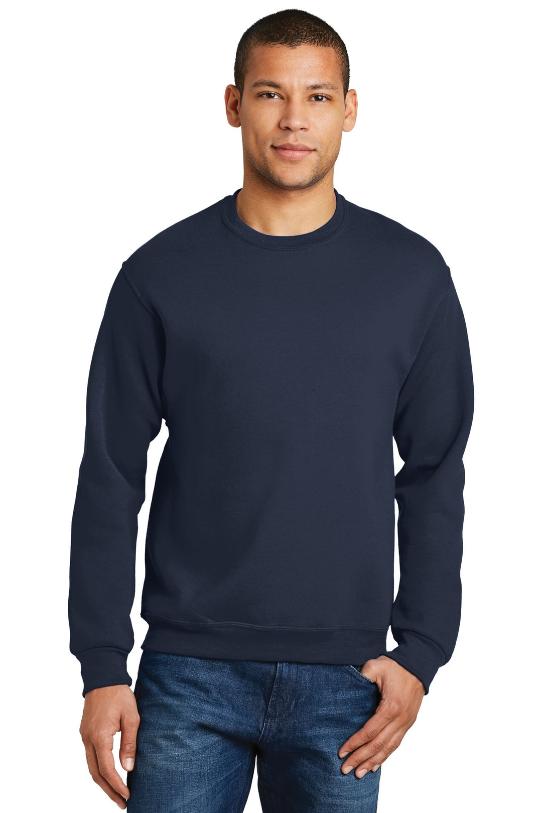 Front View of Navy Jerzees - NuBlend Crewneck Sweatshirt. 562M