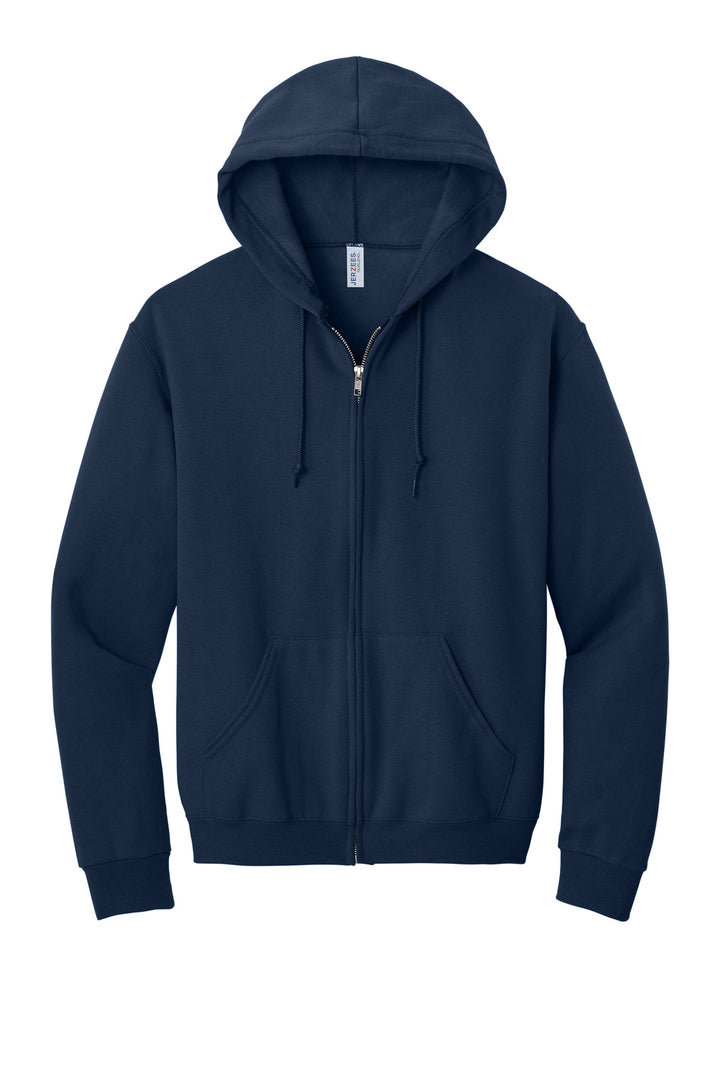 Front View of Navy Jerzees - NuBlend Full-Zip Hooded Sweatshirt. 993M