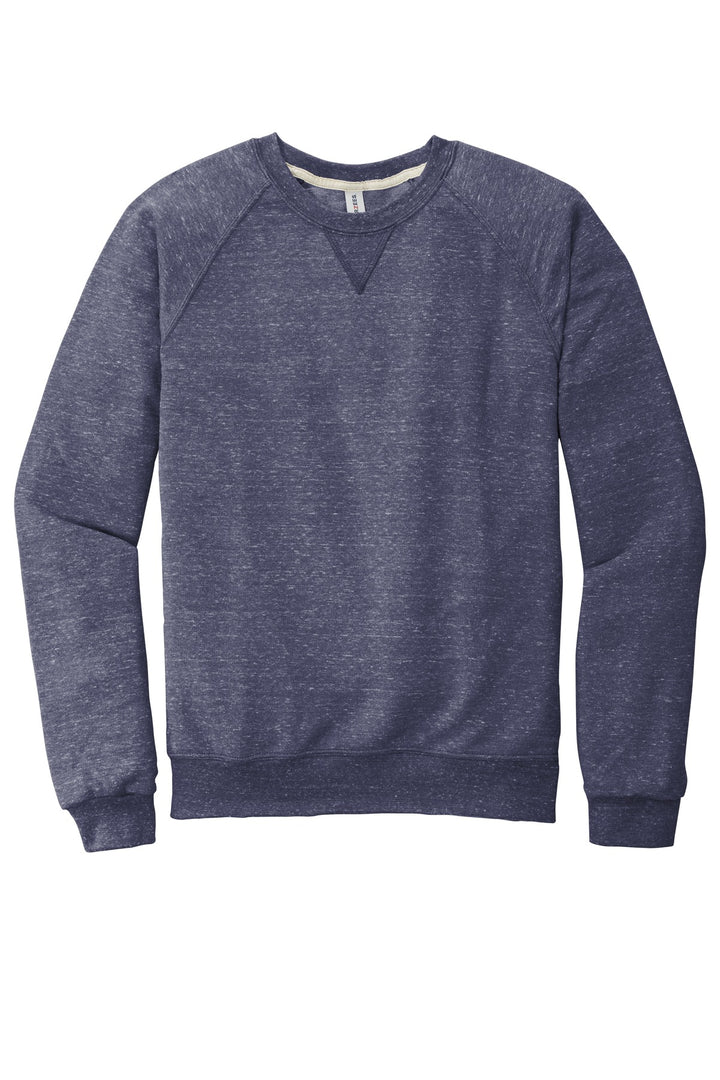 Front View of Navy Jerzees Snow Heather French Terry Raglan Crew 91M