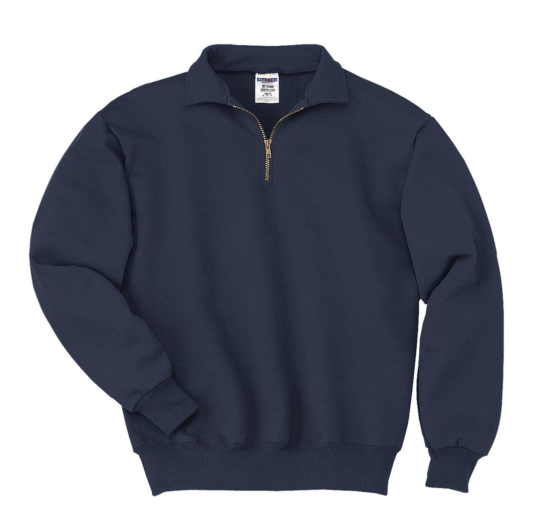 Front View of Navy Jerzees Super Sweats NuBlend - 1/4-Zip Sweatshirt with Cadet Collar. 4528M