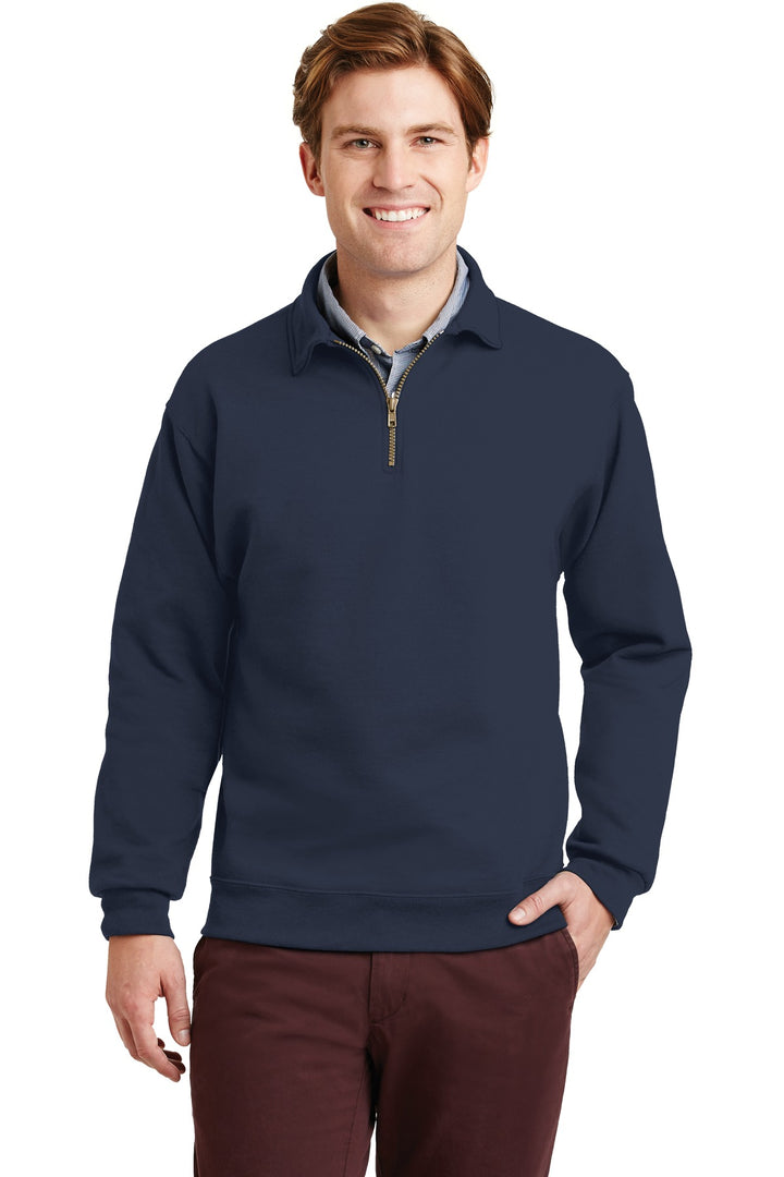 Front View of Navy Jerzees Super Sweats NuBlend - 1/4-Zip Sweatshirt with Cadet Collar. 4528M