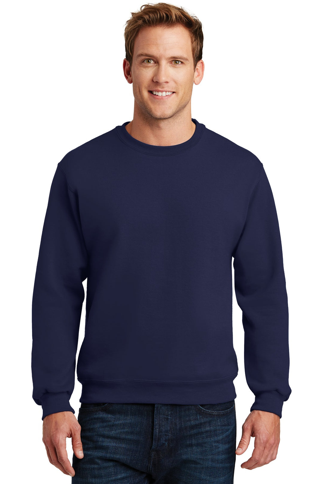 Front View of Navy Jerzees Super Sweats NuBlend - Crewneck Sweatshirt. 4662M