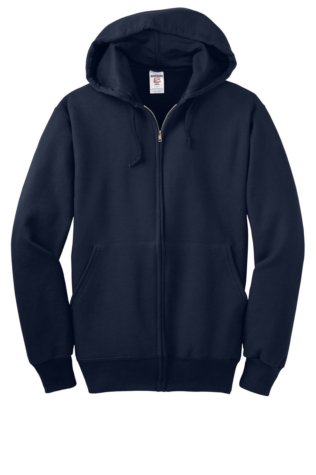 Front View of Navy Jerzees Super Sweats NuBlend - Full-Zip Hooded Sweatshirt. 4999M