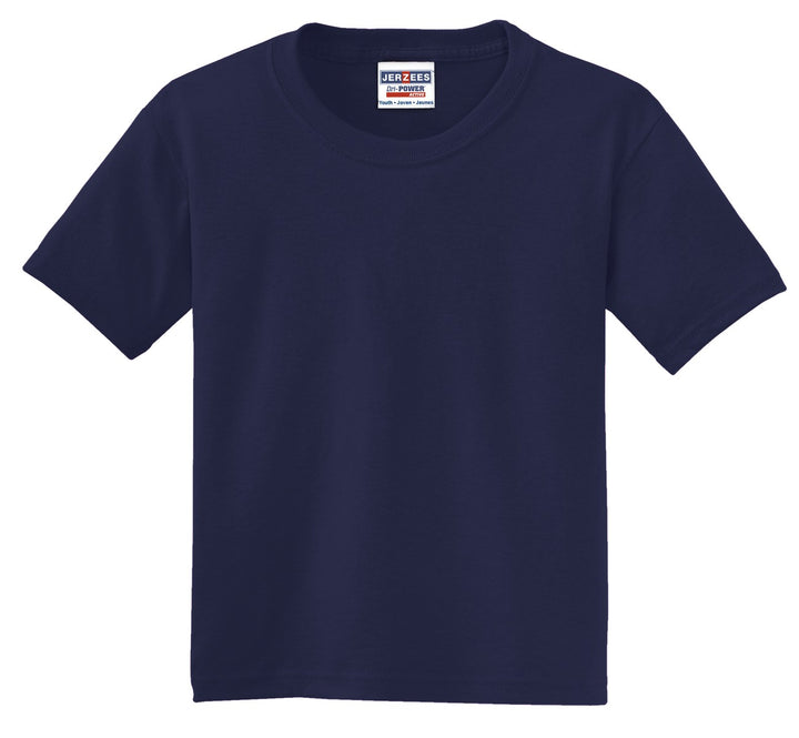 Front View of Navy Jerzees - Youth Dri-Power 50/50 Cotton/Poly T-Shirt. 29B