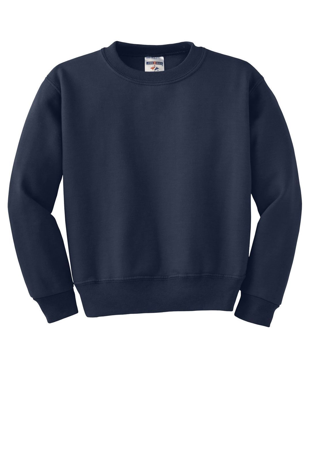 Front View of Navy Jerzees - Youth NuBlend Crewneck Sweatshirt. 562B