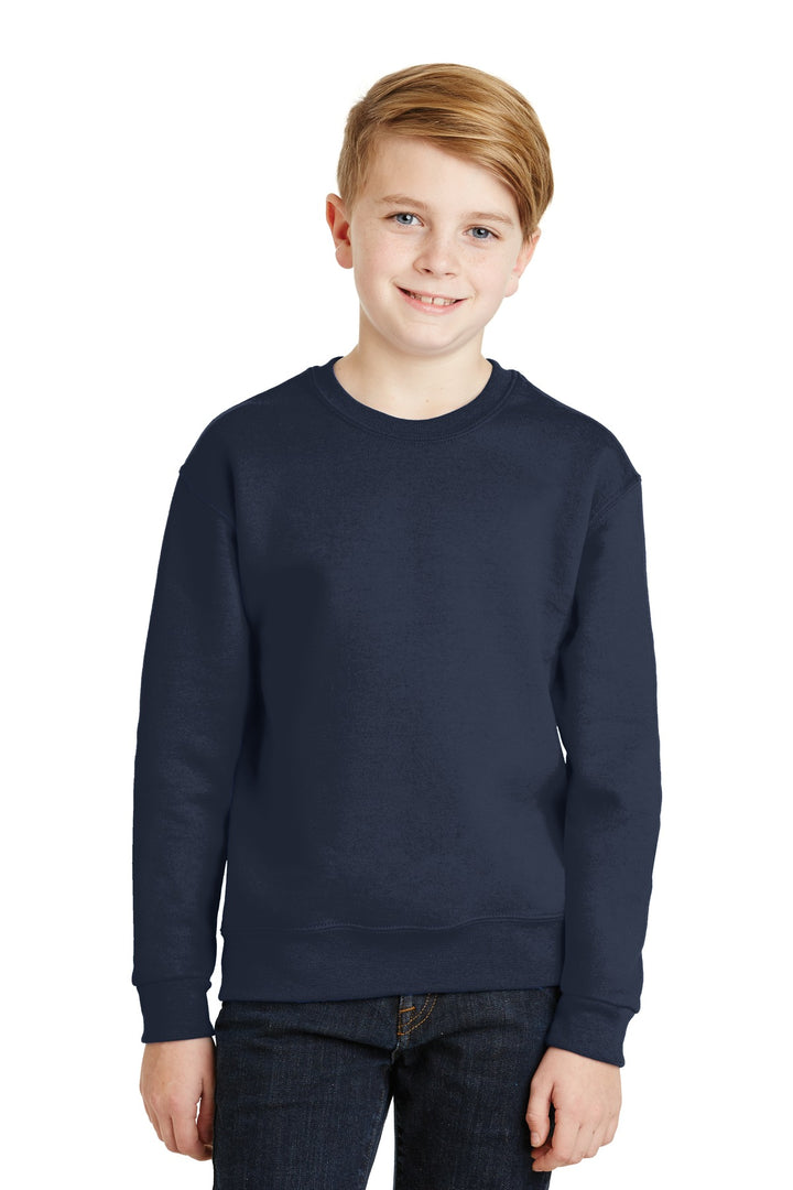 Front View of Navy Jerzees - Youth NuBlend Crewneck Sweatshirt. 562B