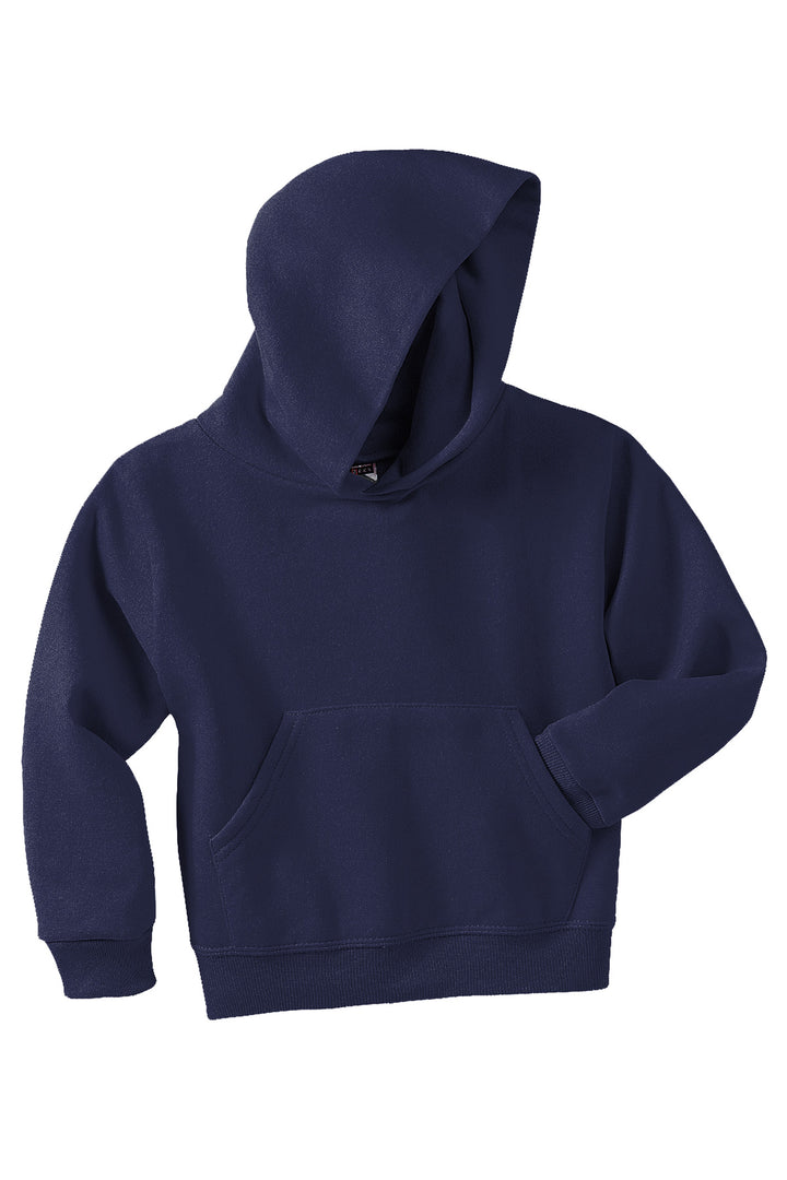 Front View of Navy Jerzees - Youth NuBlend Pullover Hooded Sweatshirt. 996Y