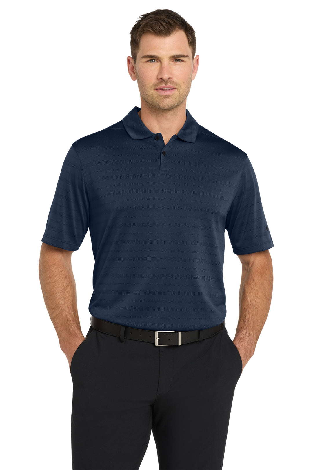 Front View of Navy Nike Dri-FIT Vapor Jacquard Polo NKDC2115