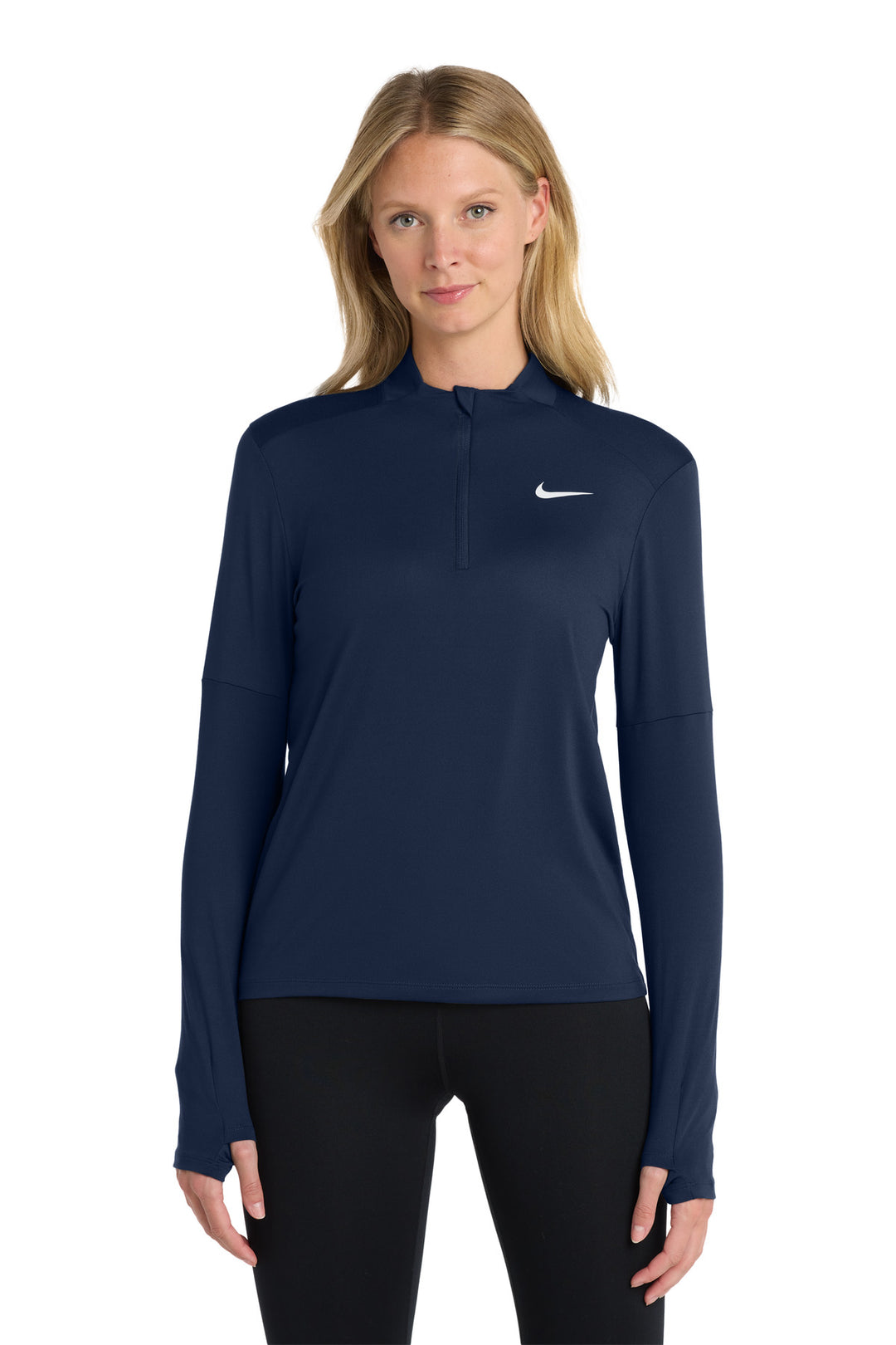 Front View of Navy Nike Women's Dri-FIT Element 1/2-Zip Top NKDH4951