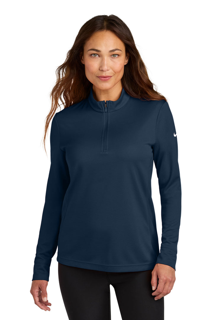 Front View of Navy Nike Women's Essential 1/2-Zip Cover-Up NKHM7969